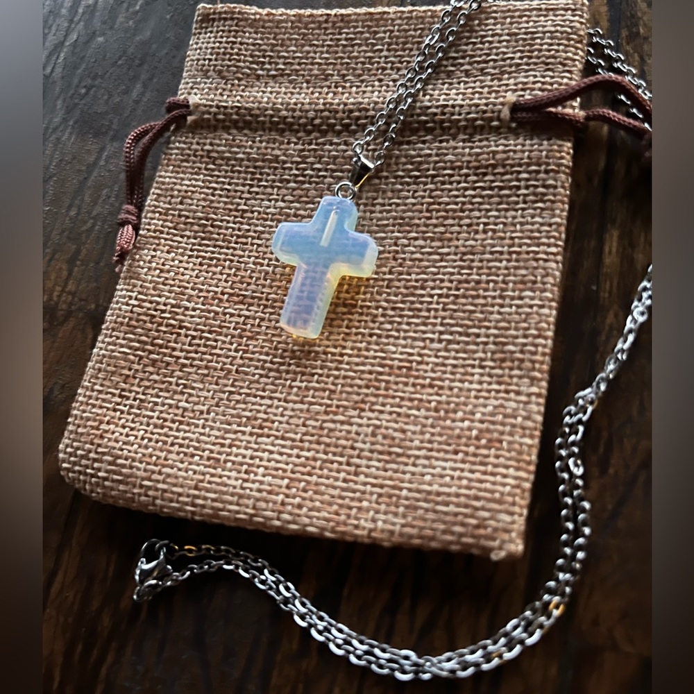 Opalite Cross Necklace Opalite Necklace Opalite Pendant Opal Necklace